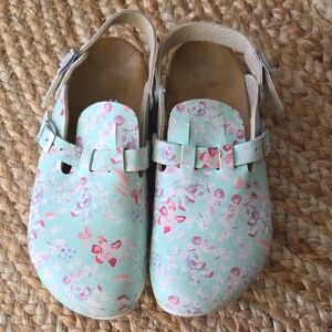 Birkenstock Green and Pink Mules Comfortable Floral Clogs